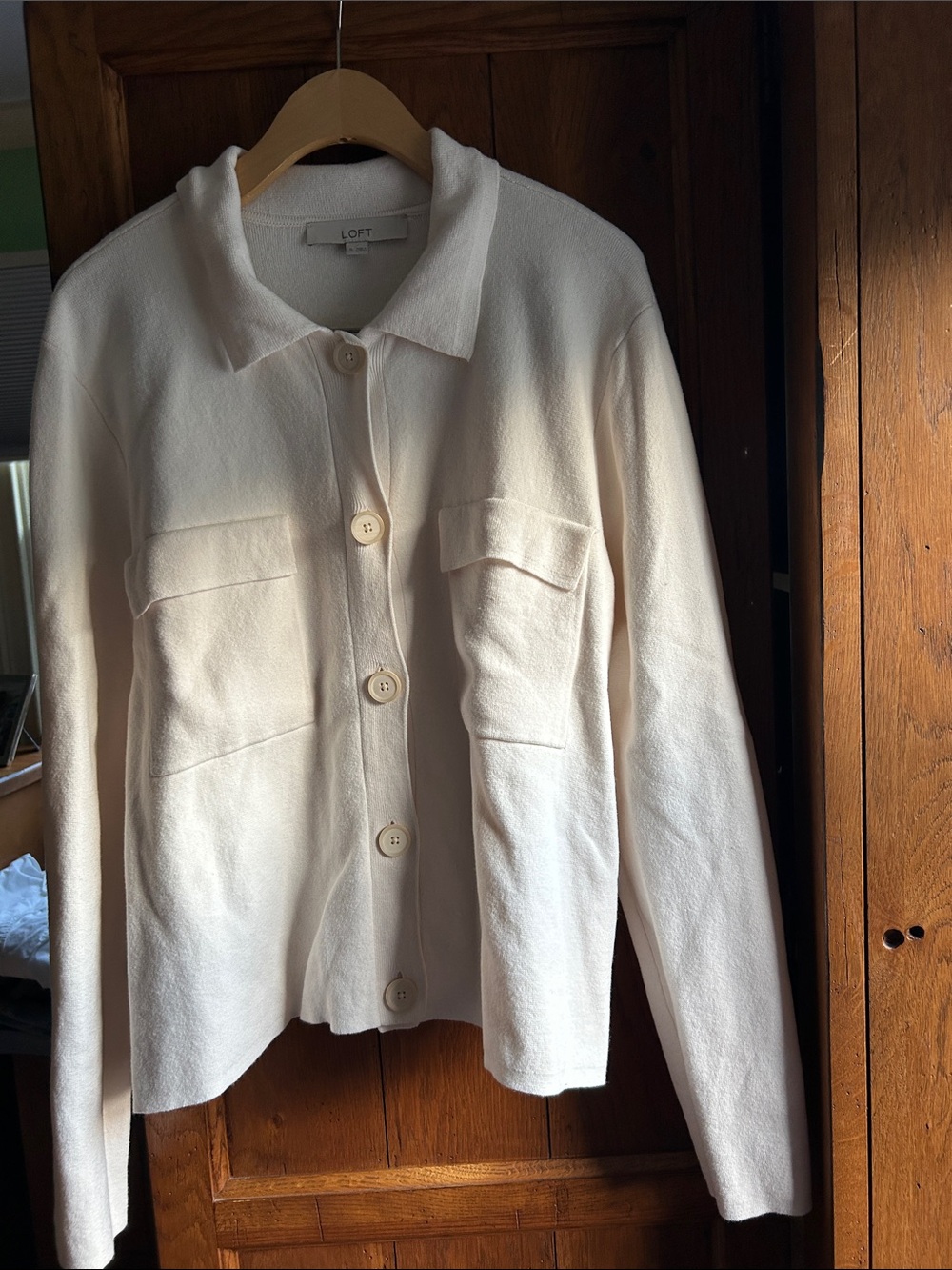 LOFT Cream Button-Front Sweater Blazer Jacket
